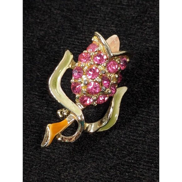 Vintage Pink Rhinestone Pave Tulip Flower Gold Tone Pin Brooch - Picture 1 of 6